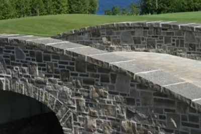 Coursed limestone wall detail at Cobble Beach Golf Links