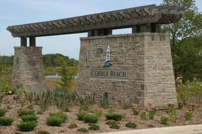 Limestone gate post and cap at Cobble Beach Golf Links