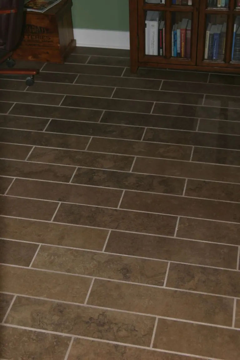 Honed Algonquin limestone plank flooring in an interior room
